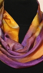 Meteor Shower Hand Painted Silk Scarf in Yellow and Purple - 1