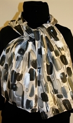 Black and White Hand Painted Silk Scarf with Silver Accents - 2