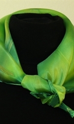 Square Hand Painted Silk Scarf in Green - 1