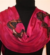 Arabian Dance Hand Painted Silk Scarf in Black Cherry