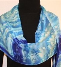 Blue Lagoon Hand Painted Silk Scarf in Blue and Turquoise