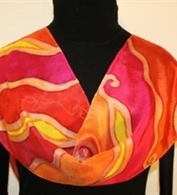 Whispering Flames Hand Painted Silk Scarf in Red and Orange