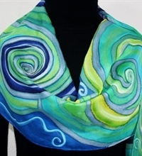 Spring Dreams Hand Painted Silk Scarf in Green, Turquoise and Blue