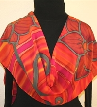 Flowers of Passion Hand Painted Silk Scarf in Red, Orange and Terracotta