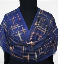 Lights in Rain Silk-Wool Hand Painted Scarf in Royal Blue and Navy Blue
