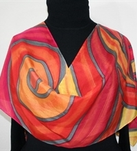 Spanish Roses Hand Painted Silk Scarf in Red, Terracotta and Orange