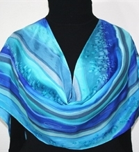 Sail Away Hand Painted Silk Scarf in Blue and Turquoise