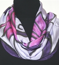 Waltz of Flowers Hand Painted Silk Scarf in Lavender, Purple and Aubergine