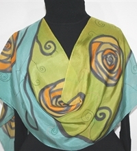 Charm Roses Hand Painted Silk Scarf in Antique Green and Dark Olive