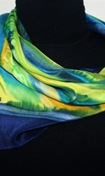 After the Rain Hand Painted Silk Scarf in Blue, Yellow and Green - 1