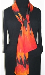 Flowing Lava Hand Painted Silk Scarf in Red, Orange and Black - 2