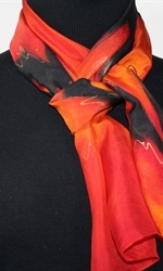 Flowing Lava Hand Painted Silk Scarf in Red, Orange and Black - 1