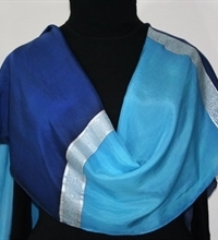 Caribbean Cool Hand Painted Silk Scarf in Turquoise Blue and Sapphire Blue