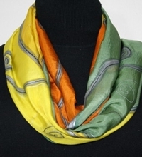 Wind Dance Hand Painted Silk Scarf in Antique Green and Yellow