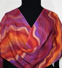 Sunset Waves Hand Painted Silk Scarf in Burgundy, Purple and Terracotta