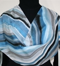 Icy Ripples Hand Painted Silk Scarf in Steel Blue, Gray and Black