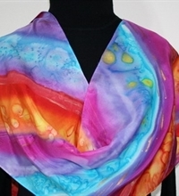 Silk Scarf Hand Painted Gypsy Rainbow in Red, Purple and Turquoise