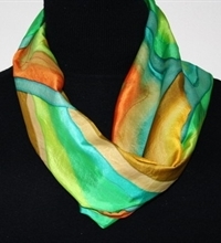 Silk Scarf Spring Sunshine Hand Painted in Green, Orange and Yellow