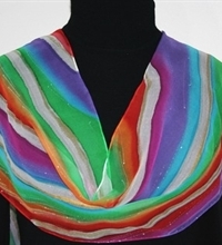Rainbow Waterfall Hand Painted Silk Scarf in Red, Purple and Blue
