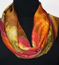 Indian Prairie Hand Painted Silk Scarf in Red, Brown and Green