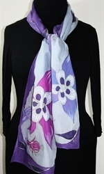 Colorado Columbines Hand Painted Silk Scarf in Purple and Light lavender - 2