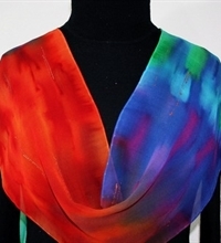 Neon Flames Hand Painted Silk Scarf in Red, Turquoise and Purple