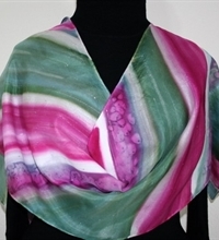 Rose Garden Hand Painted Silk Scarf in Pink and Green