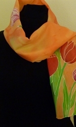 Orange Silk Scarf with Tulips 2