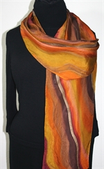Arizona Rocks Hand Painted Silk Scarf - size 11x59 in Terracotta and Brown