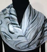 Winter Blizzard Hand Painted Silk Scarf in Silver Gray and Black