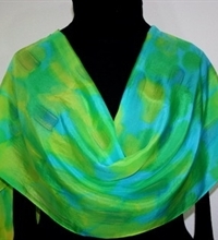 Seaside Morning Hand Painted Silk Scarf in Green, Turquoise and Yellow