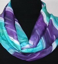 Violet Seas Hand Painted Silk Scarf in Turquoise and Purple