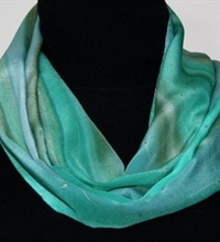 Misty Mountains Hand Painted Silk Scarf in Olive Green, Gray and Turquoise