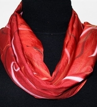 Dancing Firebird Hand Painted Silk Scarf in Red Terracotta, Black and White