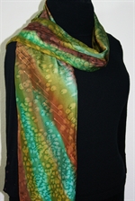 Forest Touch Hand Painted Silk Scarf - size 11x58 in Green and Brown
