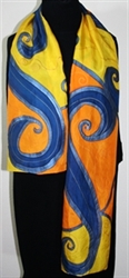 Sunny Waves Hand Painted Silk Scarf - size 14x70 in Yellow, Orange and Blue