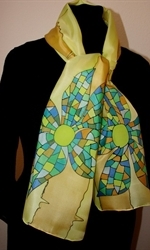 Beige and Yellow Scarf with Mosaic Flowers
