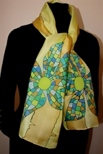 Beige and Yellow Silk Scarf with Mosaic Flowers
