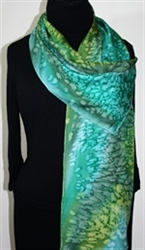 Summer Winds Hand Painted Silk Scarf - size 11x58 in Green