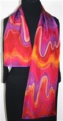 Spice Girl Hand Painted Silk Scarf - size 12x59 in Red, Orange and Purple