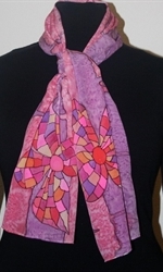 Pink and Purple Scarf with Mosaic Flowers 2