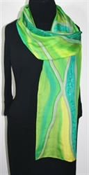 Green Peace Hand Painted Silk Scarf - size 12x59 in Green and Yellow