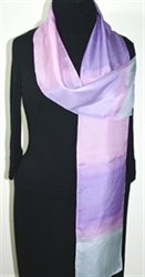 Lavender Breeze Hand Painted Silk Scarf - size LONG 8x70 in Lavender, Gray and Pink