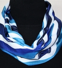 Wave Dance Hand Painted Silk Scarf in Turquoise, Blue and White