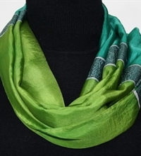 Emeralds and Silver Hand Painted Silk Scarf in Green