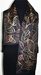 Autumn Feeling Hand Painted Silk Scarf - size 11x59 in Black and Bronze