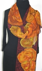 Autumn Bouquet Hand Painted Silk Scarf - size EXTRA LONG 11x85 in Burgundy, Brown and Orange