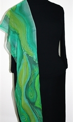Green Fairy Hand Painted Silk Scarf in Green and Emerald - 4