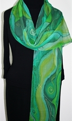 Green Fairy Hand Painted Silk Scarf in Green and Emerald - 3