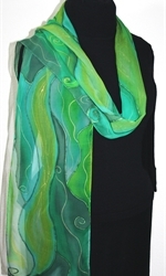 Green Fairy Hand Painted Silk Scarf in Green and Emerald - 2